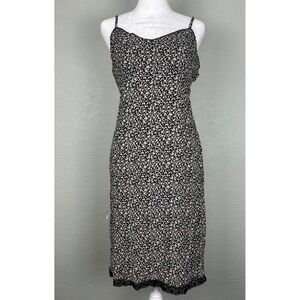 Y2K Old Navy Babydoll Dress Women Size 8 Ditsy Dark Floral Lace Trim Cottagecore